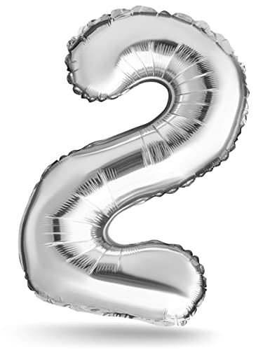 Zahlenballon, Silber, 100cm, Geburtstagsdeko, Kindergeburtsag Deko, Jubiläum, Geschenk (Zahl 2) von Balinco