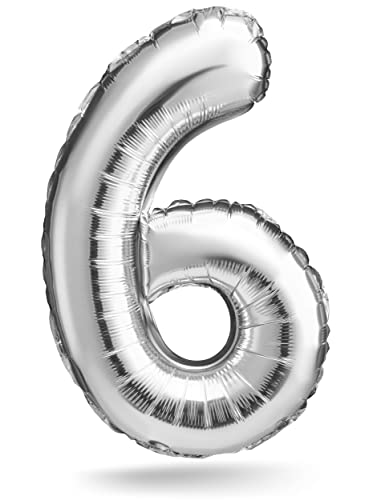 Zahlenballon, Silber, 100cm, Geburtstagsdeko, Kindergeburtsag Deko, Jubiläum, Geschenk (Zahl 6) von Balinco
