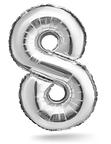 Zahlenballon, Silber, 100cm, Geburtstagsdeko, Kindergeburtsag Deko, Jubiläum, Geschenk (Zahl 8) von Balinco