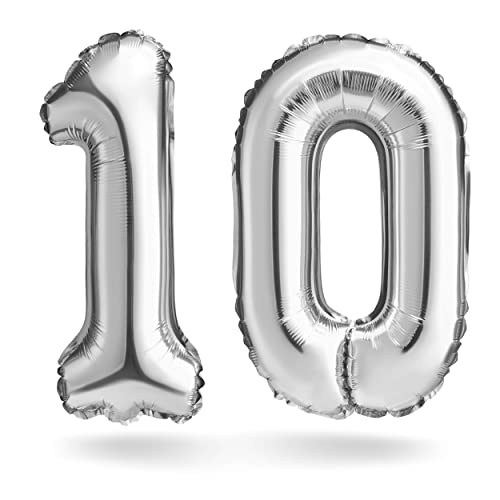 Zahlenballon, Silber, 100cm, Geburtstagsdeko, Kindergeburtsag Deko, Jubiläum, Geschenk (Zahlenset 10) von Balinco