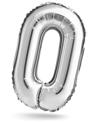 Zahlenballon, Silber, 40 cm, Geburtstagsdeko, Kindergeburtsag Deko, Jubiläum, Geschenk Folienballon für Luft oder Helium als Geburtstag, Hochzeit Abschluss Party Dekoration Überraschung (Zahl 0) von Balinco