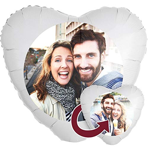 Personalisierter Foto-Ballon 35cm Herz als Geschenkidee und Überraschung heliumgefüllt 2-Seitig bedruckt Weiß von Ballongruesse.de