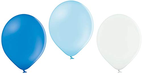 100 Luftballons 3 Farben hellblau, blau, weiß Qualitätsballons 27 cm Ø (Standardgröße B85) von Ballonheld