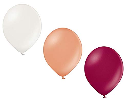 50 Metallic Luftballons 3 Farben weiß, Rose Gold und Burgund Qualitätsballons 27 cm Ø KEIN Plastik, biologisch abbaubar von Ballonheld