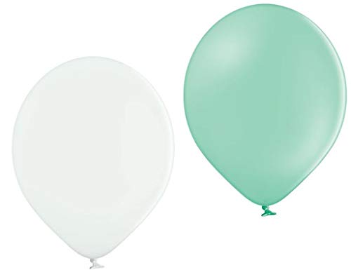 50 Bio Luftballons je 25 mint & weiß Qualitätsballons 27 cm Ø (Standardgröße B85) biologisch abbaubar, heliumgeeignet Dekoballons von Ballonheld