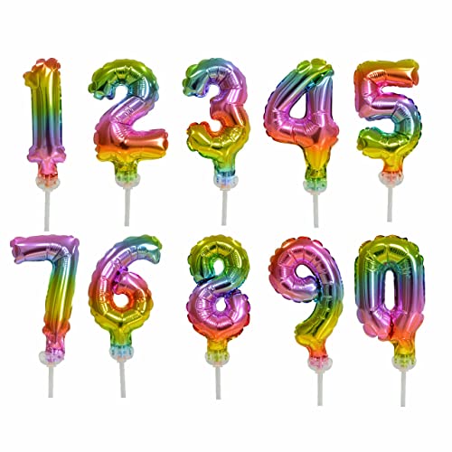 Ballonim® Kuchentopper 13 cm in Regenbogenfarben 0 - 9 Luftballons Folienballon Party DekorationGeburtstag (Kuchentopper bunt 8) von Ballonim