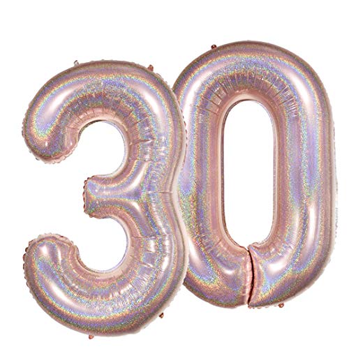 Ballonim Luftballon Zahl 30 in Glitzer Holografik - XXL Riesenzahl 86cm - Dekoration zum Geburtstag - Folienballon Happy Birthday Deko (Zahl 30 Rosegold) von Ballonim