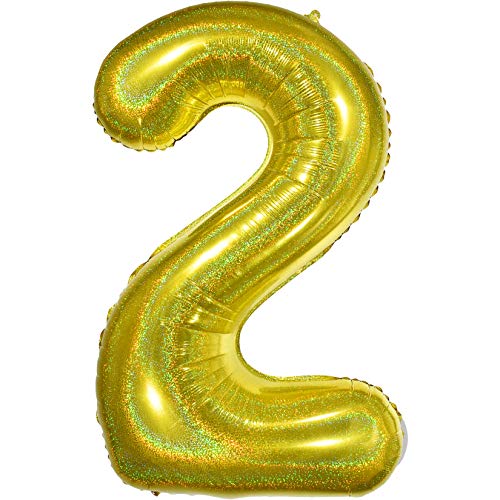 Ballonim Luftballon Zahl in Gold Glitzer Holografik - XXL Riesenzahl 86cm - Dekoration zum Geburtstag - Folienballon Happy Birthday Deko (2) von Ballonim