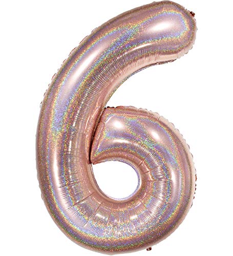 Ballonim Luftballon Zahl in Rosegold Glitzer Holografik - XXL Riesenzahl 86cm - Dekoration zum Geburtstag - Folienballon Happy Birthday Deko (6) von Ballonim
