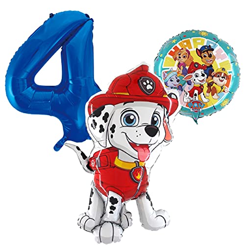 Marshall Paw Patrol Ballonset Ballon mit blauer Zahl 4 Kindergeburtstag Heliumgeeignet Deko Kindergeburtstag Partygeschirr Dekoration für Geburtstag Party Mottoparty Motto Luftballons von Ballonim