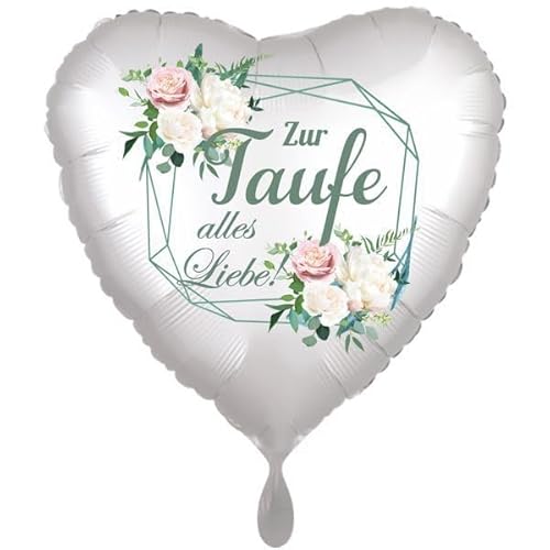 "Zur Taufe alles Liebe" Folienballon Herz, 43cm ohne Helium. von Ballonsupermarkt Kreation