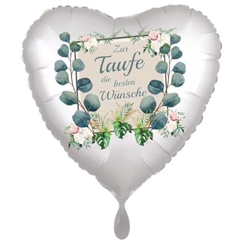 "Zur Taufe die besten Wünsche" Folienballon Herz, 43cm ohne Helium. von Ballonsupermarkt Kreation