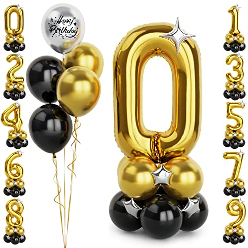 Gold Luftballon Zahlen 0 Folienballon, 40 Zoll -100cm große 0 Jahre Helium Ballons Schwarz gold Geburtstag Luftballon für Jungen Geburtstags party Deko(Nummer 0) von Balloon Dance