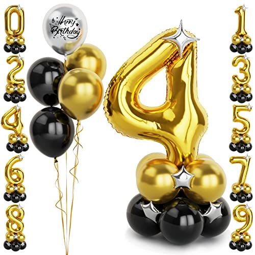 Gold Luftballon Zahlen 4 Folienballon, 40 Zoll -100cm große 4 Jahre Helium Ballons Schwarz gold Geburtstag Luftballon für Jungen 4. Geburtstags party Deko(Nummer 4) von Balloon Dance