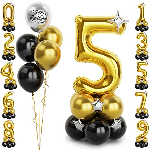 Gold Luftballon Zahlen 5 Folienballon, 40 Zoll -100cm große 5 Jahre Helium Ballons Schwarz gold Geburtstag Luftballon für Jungen 5. Geburtstags party Deko(Nummer 5) von Balloon Dance