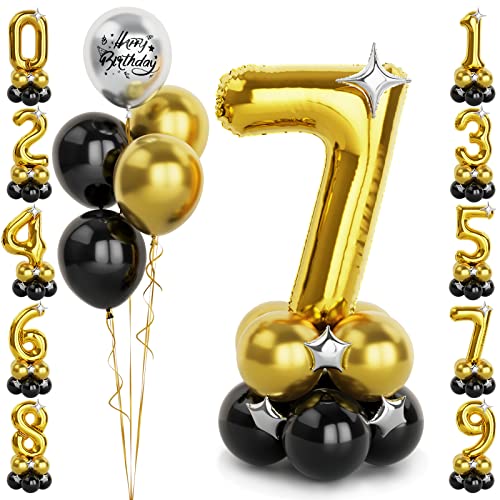Gold Luftballon Zahlen 7 Folienballon, 40 Zoll -100cm große 7 Jahre Helium Ballons Schwarz gold Geburtstag Luftballon für Jungen 7. Geburtstags party Deko(Nummer 7) von Balloon Dance