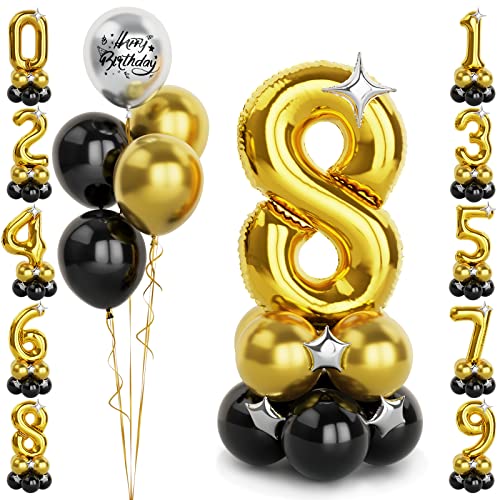 Gold Luftballon Zahlen 8 Folienballon, 40 Zoll -100cm große 8 Jahre Helium Ballons Schwarz gold Geburtstag Luftballon für Jungen 8. Geburtstags party Deko(Nummer 8) von Balloon Dance