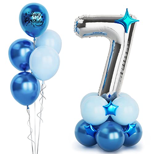 Silber Luftballon Zahlen 7 Folienballon, 40 Zoll -100cm große 7 Jahre Helium Ballons Blau Silber Geburtstag Luftballon für Jungen Kinder 7. Geburtstags party Deko(Nummer 7) von Balloon Dance