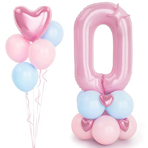 Rosa Luftballon Zahlen 0 Folienballon, 40 Zoll -100cm große Rosa 0 Jahre Helium Ballons blaue und rosa Geburtstag Luftballon für Mädchen Geburtstags party Deko Baby Shower(Nummer 0) von Balloon Dance