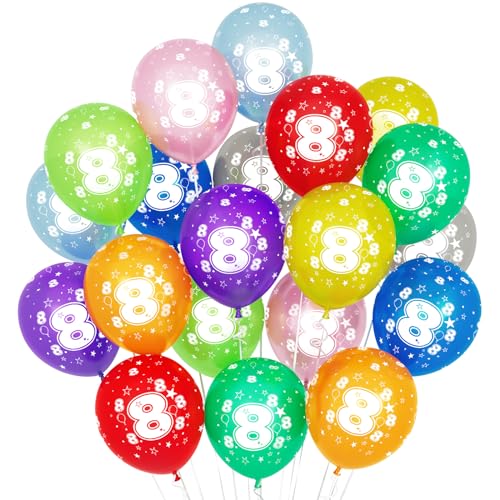8 Kunterbunte Luftballons, 20 Stück Luftballons 8. Geburtstag, 30cm Luftballon Deko 8. Geburtstag Mädchen Junge Jubiläum 8 Jahre Ballon Mehrfarbige Zahl 8 von Balloon Dance