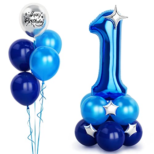 Blaue Luftballon Zahlen 1 Folienballon, 40 Zoll -100cm große 1 Jahre Helium Ballons Blaue Geburtstag Luftballon für Jungen Kinder 1. Geburtstags party Deko(Nummer 1) von Balloon Dance