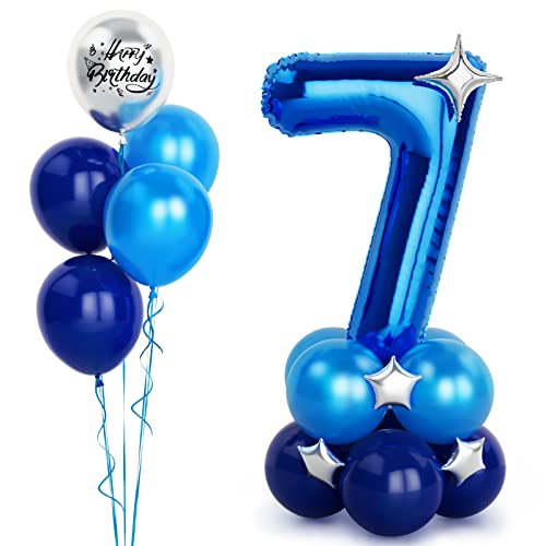 Blaue Luftballon Zahlen 7 Folienballon, 40 Zoll -100cm große 7 Jahre Helium Ballons Blaue Geburtstag Luftballon für Jungen Kinder 7. Geburtstags party Deko(Nummer 7) von Balloon Dance