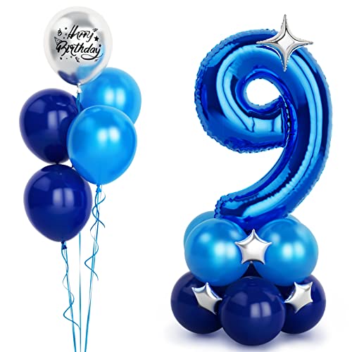 Blaue Luftballon Zahlen 9 Folienballon, 40 Zoll -100cm große 9 Jahre Helium Ballons Blaue Geburtstag Luftballon für Jungen Kinder 9. Geburtstags party Deko(Nummer 9) von Balloon Dance