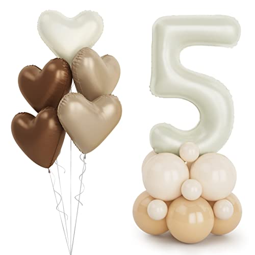 Beige Luftballon Zahlen 5 Folienballon, 40 Zoll -100cm Cremeweiß 5 Jahre Helium Ballons Sand weißer neutral Geburtstag Luftballon für Mädchen Jungen 5. Geburtstags party Baby shower Deko (Nummer 5) von Balloon Dance