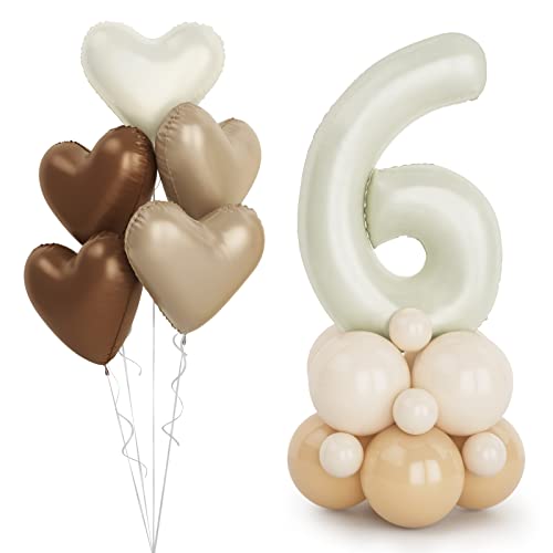 Beige Luftballon Zahlen 6 Folienballon, 40 Zoll -100cm Cremeweiß 6 Jahre Helium Ballons Sand weißer neutral Geburtstag Luftballon für Mädchen Jungen 6. Geburtstags party Baby shower Deko (Nummer 6) von Balloon Dance