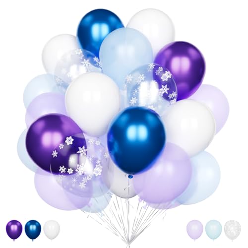 Frozen Luftballons, 20Pcs Blau Lila Weiße Ballons, 12 Zoll Metallische Blau Lila Ballon Schneeflocke Konfetti Ballons für Mädchen Gefrorene Eis Schnee Thema Geburtstag Party Deko von Balloon Dance