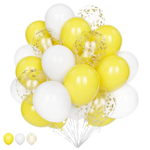 Gelbe Luftballons Set, 20Pcs Gelbe und Weiße Luftballons, 12 Zoll Gold Konfetti Ballons und Gelb Weiß Helium Latex Ballons Pack für Geburtstag Hochzeit Jahrestag Baby Shower Party Deko von Balloon Dance