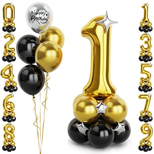 Gold Luftballon Zahlen 1 Folienballon, 40 Zoll -100cm große 1 Jahre Helium Ballons Schwarz gold Geburtstag Luftballon für Jungen 1. Geburtstags party Deko(Nummer 1) von Balloon Dance