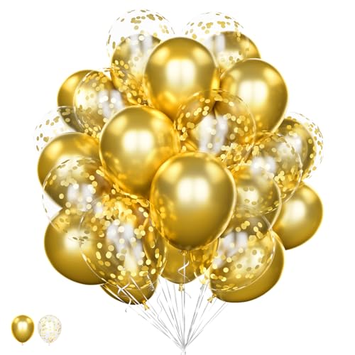 Gold Luftballons Set, 20Pcs 12 Zoll Metallic Chrome Gold Ballons und Gold Konfetti Helium Latex Ballons Pack für Geburtstag Hochzeit Jahrestag Graduierung Baby Shower Party Deko von Balloon Dance