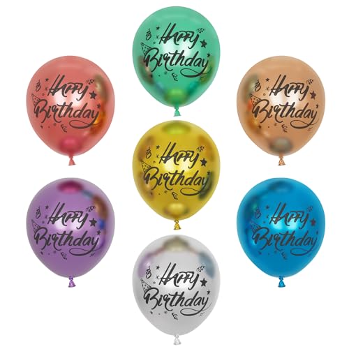 Happy Birthday Luftballons,40Pcs 12 Zoll Bunt Metallische Geburtstag Luftballons, Glänzende Chromballons verdickte Latexballons mit Happy Birthday Überschrift(bunt) von Balloon Dance