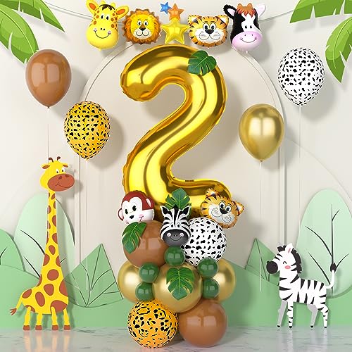 Balloon Dance Jungle 2nd Birthday Decorations Boys,40 Inch gold number 2 Balloons with Animal Foil Balloons and Jungle Safari Balloons for baby Boys Girls Birthday Party Decorations Baby Shower von Balloon Dance