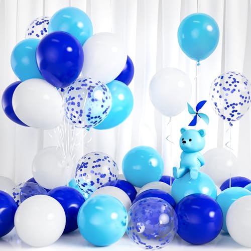 Luftballons Blau Weiß, 30 Stück Ballons Dunkelblau Hellblau Weiss Party Luftballon Blau Konfetti Junge Männer Kinder Geburtstag Babyparty Taufe Geschlecht Offenbaren Jubiläum Verlobung Hochzeit Deko von Balloon Dance