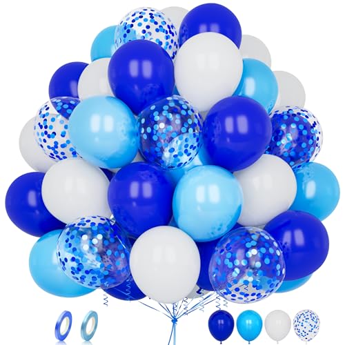 Luftballons Blau Weiss, 60 Stück 12 Zoll Matt Hellblaue Königsblaue White Blaues Konfetti Latex Helium Ballon Set mit Band für Männer Jungen Kinder Geburtstag Hochzeit Babyparty Jahrestag Dekoration von Balloon Dance