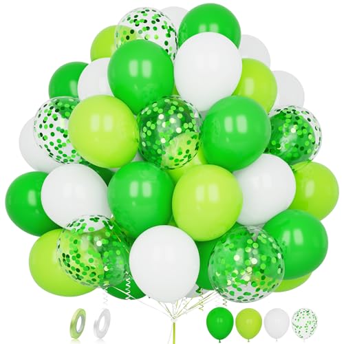 Luftballons Grüne Weiße, 60 Stück 12 Zoll Lindgrün Grün Weiss Konfetti Latex Helium Ballon mit Band für Mädchen Frauen Kinder Geburtstag Hochzeit Babyparty Jahrestag Dschungel Safari Party Dekoration von Balloon Dance