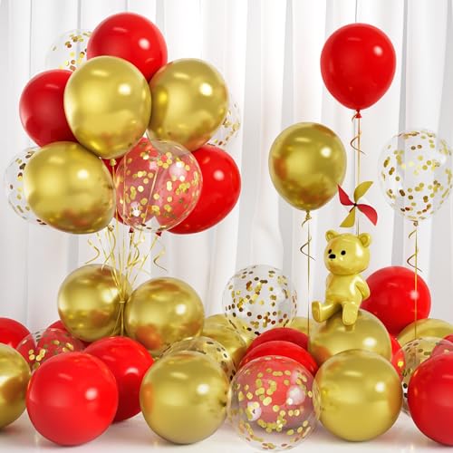 Luftballons Rot Gold, 30 Stück Ballons Rot Gold Party Luftballon mit Gold Konfetti Männer Frauen Kinder Geburtstag Jubiläum Abschlussfeier Babyparty Festival Hochzeit Verlobungs Braut Dusche Dekora von Balloon Dance