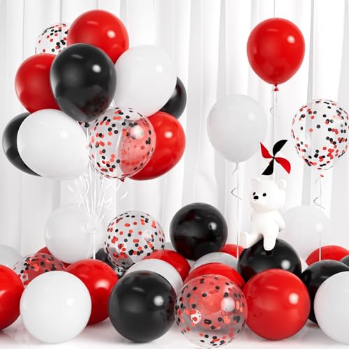 Luftballons Schwarz Rot, 30 Stück Ballons Rot Schwarz Weiss Party Luftballon mit Konfetti Junge Mädchen Kinder Geburtstag Babyparty Festival Karneval Hochzeit Braut Dusche Casino Poker Theme Deko von Balloon Dance