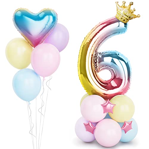 Regenbogen Luftballon Zahlen 6 Folienballon, 40 Zoll -100cm Helium Ballons 6 Jahre Bunt Farbverlauf Geburtstag Luftballon für Mädchen 6. Geburtstags party Deko mit Krone(Nummer 6) von Balloon Dance