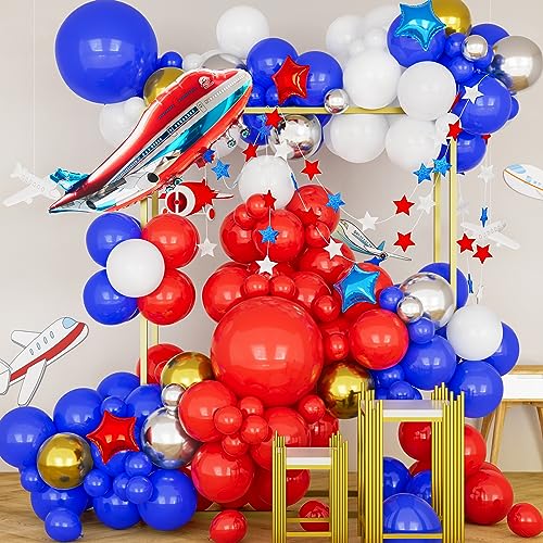 Rot Blaues Ballon Bogen Kit, 116Pcs Rot Blau Weiße Ballon Girlande mit Flugzeug ballons, Luftballons in Verschiedenen Größen für Jungen Geburtstag Party Dekor Unabhängigkeitstag königlicher Jubiläum von Balloon Dance