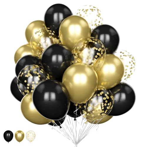 Schwarz Gold Ballons Set, 20Pcs 12 Zoll Metallic Chrom Gold Konfetti Luftballons und Schwarz Helium Latex Ballons Pack für Geburtstag Hochzeit Jahrestag Graduierung Baby Shower Party Deko von Balloon Dance