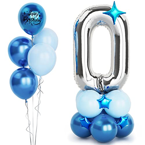 Silber Luftballon Zahlen 0 Folienballon, 40 Zoll -100cm große 0 Jahre Helium Ballons Blau Silber Geburtstag Luftballon für Jungen Kinder Geburtstags party Deko(Nummer 0) von Balloon Dance