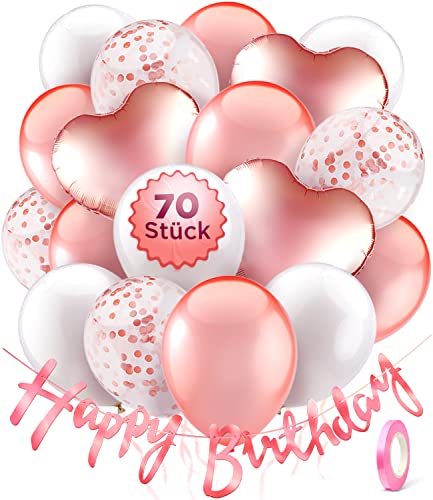 70er Set Luftballons Geburtstag mit Happy Birthday Banner - all-in-one Geburtstagsdeko - Deko Geburtstag - Ballons Geburtstag - Rosegold von Balloono