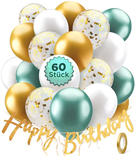Balloono 60er Set Luftballons Geburtstag mit Happy Birthday Banner - all-in-one Geburtstagsdeko - Deko Geburtstag - Ballons Geburtstag - Grün Gold Weiß Balloono 60er Set Luftballons Geburtstag mit Happy Birthday Banner - all-in-one Geburtstagsdeko - Deko Geburtstag - Ballons Geburtstag - Grün Gold Weiß von Balloono