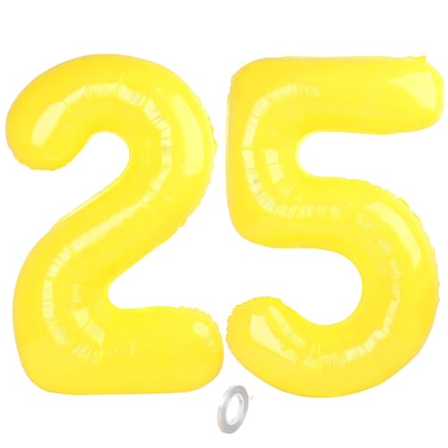 Balorise 40 Zoll Aluminium Luftballon Gelb Zahl 25/52, Helium Unterstützt, Ballon Nummer 0-9, 10-100 (101cm), große Folienballons Dekoration für Geburtstagsfeier, Hochzeit, Jubiläum von Balorise