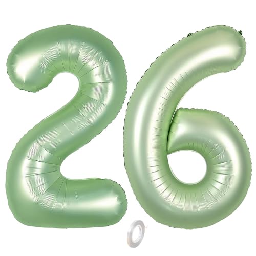 Balorise 40 Zoll Aluminium-Ballon, riesig, Grün, Zahl 26/62, aufblasbar, Helium, große Zahl 0-9, 10-100 (101 cm), Dekoration für Geburtstagsfeier und Hochzeit von Balorise