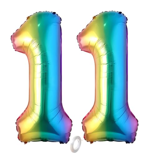 Balorise 40 Zoll Aluminium Luftballon Regenbogen Zahl 11, Helium Unterstützt, Ballon Nummer 0-9, 10-100 (101cm), große Folienballons Dekoration für Geburtstagsfeier, Hochzeit, Jubiläum von Balorise