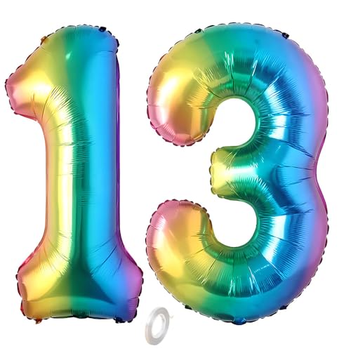 Balorise 40 Zoll Aluminium-Ballon, riesig, Regenbogen, Zahl 13/31, aufblasbar, Helium, große Zahl 0-9, 10-100 (101 cm), Dekoration für Geburtstagsfeier und Hochzeit von Balorise